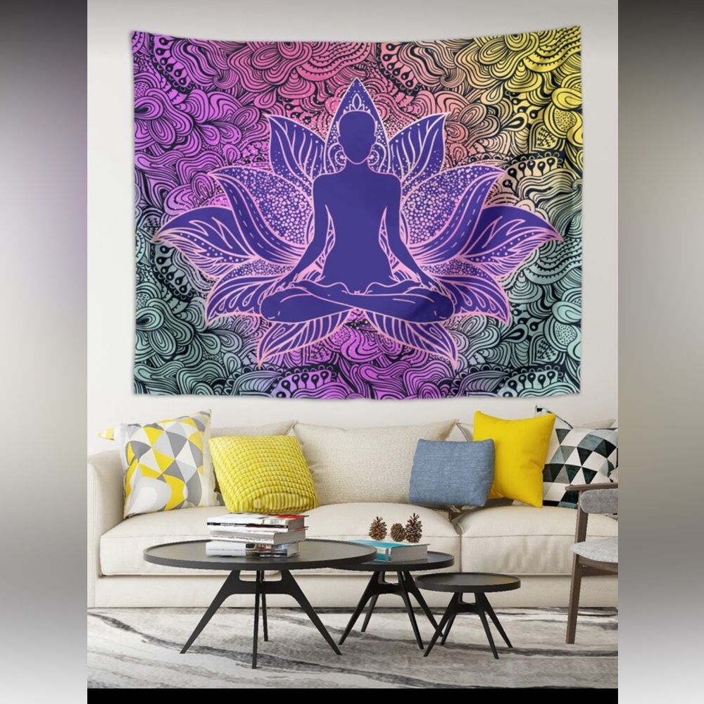 Colorful Mandala Tapestry with Lotus Design